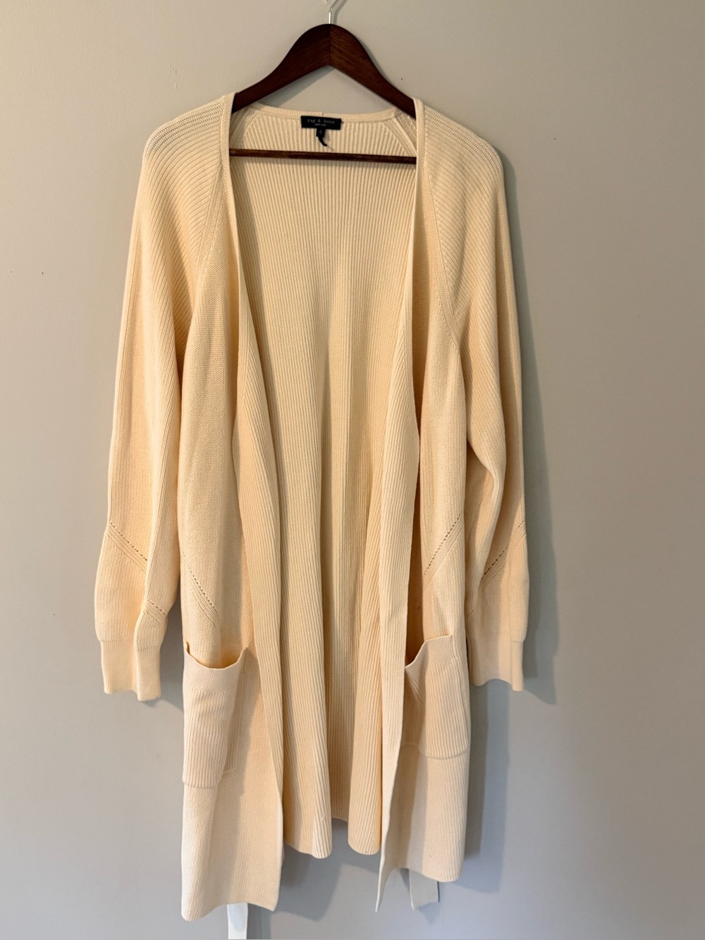 Rag & Bone Amy Cream Ribbed Belted Long Cardigan Sweater XL